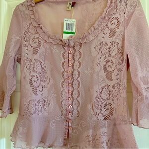 Seven 7 Dusty Pink button down cropped ruffle hem
